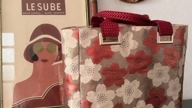 桜柄帯バッグ、赤 ai 2